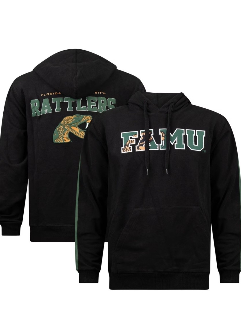 FAMU Rattlers Black Pullover Hoodie with Green & Gold Accents